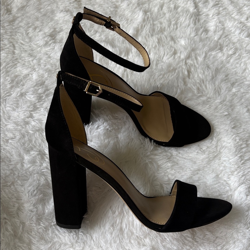 NEW In Packaging Sam Edelman Black Suede Ankle Strap  Yaro Sandal Heels Size 9.5